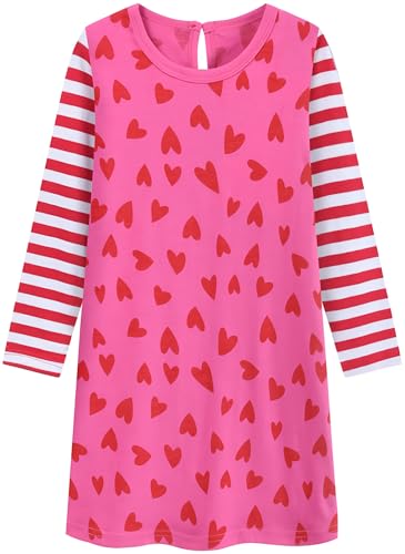 Tkria Valentines Toddler Girls Dress Kids Heart Shirts Ladybug Bow Butterfly Spring Pink Long Sleeve Outfits Clothes