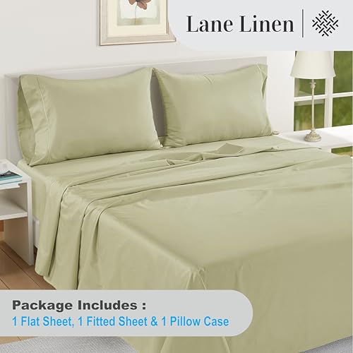 Image of LANE LINEN 100% Egyptian Cotton Sheets, Sustainably Produced Eco Friendly Luxury Hotel Like Thick sabanas Twin, 16 inch Reinforced French Seam deep Pocket Bed Sheets Twin-Lagoon Breeze