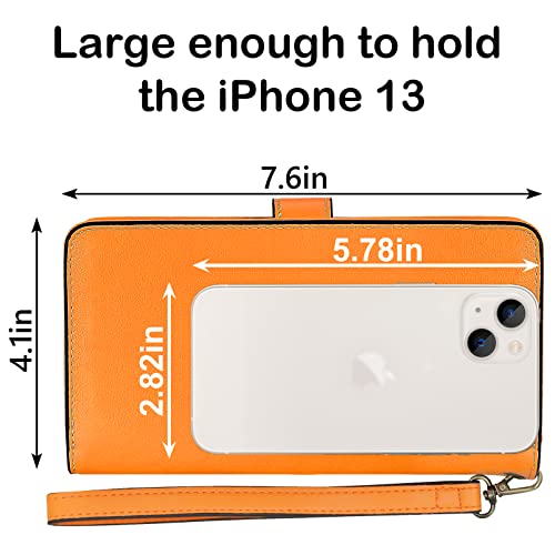 Travelambo Womens Wallet Large Capacity Rfid Blocking Genuine Leather Wristlet Wallets(Orange) #TOP3