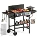 PHI VILLA Gas BBQ 4 Burner with Griddle Plate, Cast Iron Centre Insert, 2 Side Tables & Storage Shelf, Gas Grill Gas Barbecues Trolley for Home Garden Party Outdoor Cooking, 131L x 61W x 90Hcm, Black