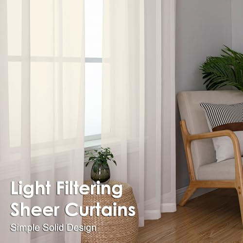 Image of OVZME Cream Sheer Curtains 84 Inches Long 2 Panels - Soft Light Filtering Window Sheer Panels for Living Room /Bedroom, Top Dual Rod Pocket, 1 Pair, Each 42Wx84L Inches