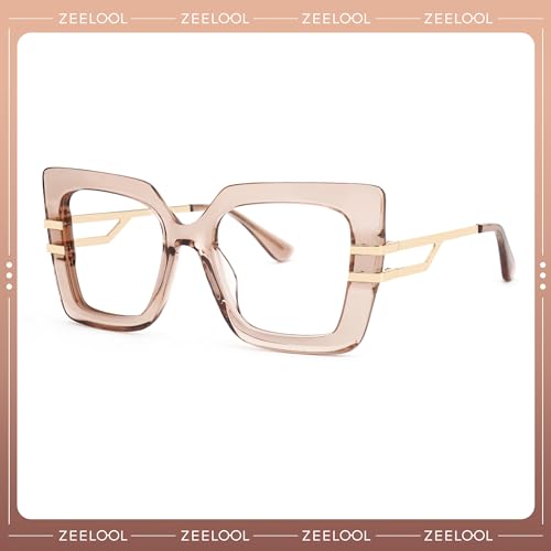 Image of Zeelool Oversized Square Eyeglasses for Women with Non-prescription Clear Lens ZJGX444789-03 Champagne