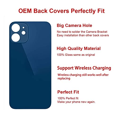 Perzework OEM Rear Back Glass Replacement for iPhone 12 6.1 inches with Reparing Toolkit and Pre-Installed Adhesive (Blue)