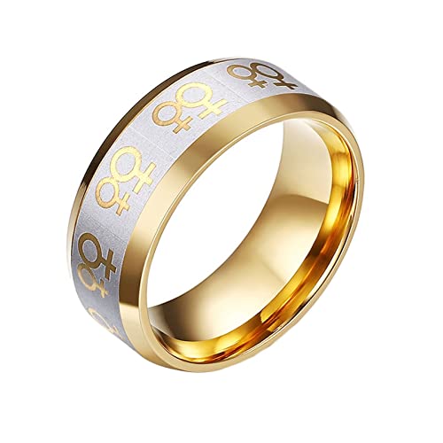 Lieson Damen Ringe Edelstahl Gold, Hochzeitsringe Damen Matt Lesben Muster 8MM Ring Mit Gravur Personalisiert Gr.57 (18.1) Cover