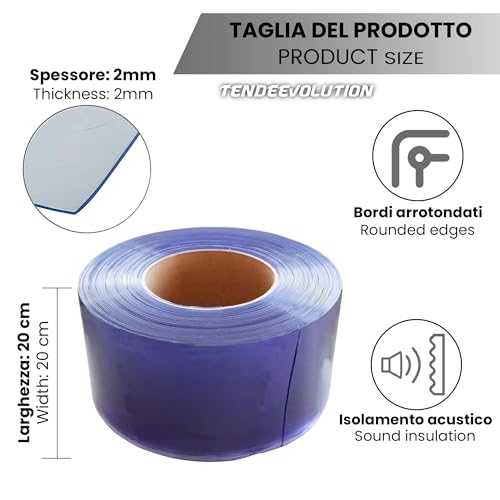 Rotolo Pvc Trasparente Flessibile Al Metro Lineare, Spessore 2 Mm X Larghezza 200 Mm Per Tende Verticali Industriali. Pvc Trasparente Per Tenda A Strisce Disponibile Piastra Di Fissaggio E Supporti - 2