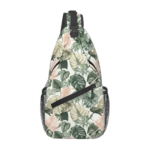 Image of SUPLUCHOM Sling Bag Tropical Leaf Pattern Hiking Daypack Crossbody Shoulder Backpack Travel Chest Pack for Men Women