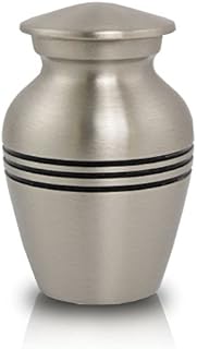 Classic Style Tri-Band Bronze Memorial Keepsake Mini Urn - Keepsake - Holds Up to 5 Cubic Inches of Ashes - Pewter Silver Cremation Keepsake Urn for Ashes - Engraving Sold Separately