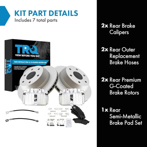 Image of TRQ Rear Brake Pad and Rotor Set Semi Metallic Coated Rotors Calipers Compatible with 2002 Cadillac Escalade Escalade EXT 2000-2001 GMC Yukon XL 1500