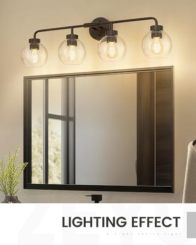 Image of zeyu 32 Inch Oil Rubbed Bronze Vanity Light, 4-Light Bathroom Light Fixture, Vanity Lighting Fixtures with Clear Glass Globe Shade, ZS62BG-4W ORB