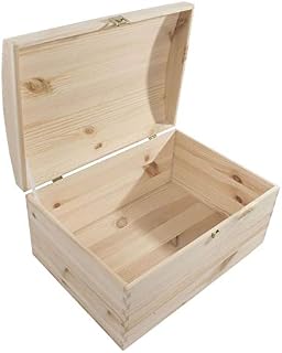 Wooden Treasure Chest Box | 35 x 25 x 16 cm | Memory Keepsake Trinket Jewellery Storage Case | Unpainted Decorative Plain Pine