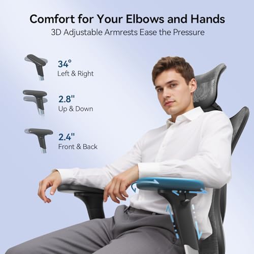 Image of SIHOO M57 Ergonomic Mesh Office Chair, High Back Home Desk Chair with 3D Armrests, Lumbar Support and Adjustable Headrest, Comfortable Computer Chair, Hold 330 LBS-2 Packs-Grey