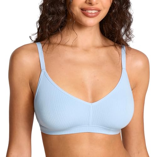 Image of Natrelax Modal Ribbed V Neck Bralette | Semi Sheer Fabric, Wireless Unlined, Double Layers, Adjustable Straps, No Underwire, Comfort Soft, Bras for Women