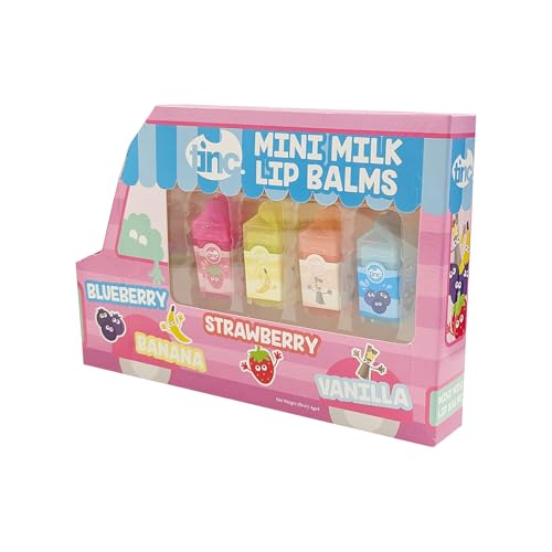 Tinc Mini Milk Lip Balms, Delicious Fruity Scents: Strawberry, Banana, Vanilla and Blueberry, Keeps Lips Moist, Gift Idea - Image 2