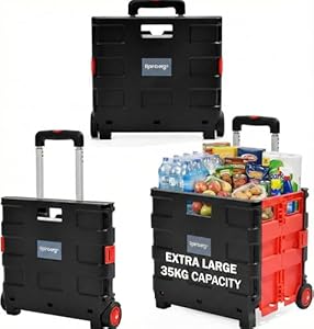 Rainberg Heavy Duty Folding Trolley Box Cart, Folding Shopping Trolley and Shopping Crate, Folding Boot Cart, Extra Large Size, Folds Flat, Capacity 35kg (Extra Large)