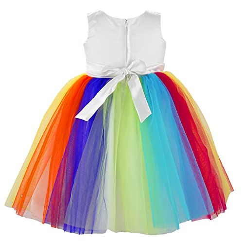 Image of Stanwells Kids Baby Girls Knee Length Birthday Frocks Net Flared Ruffle Pattern Puff Sleeves Western Frock Dress Embroidery Fancy Dress for Girls Birthday Gift for Daughter