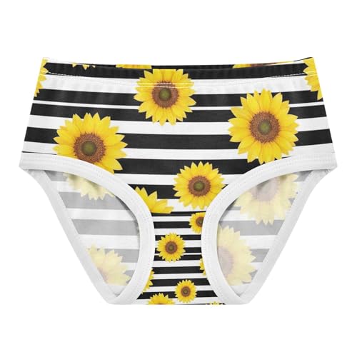 Underwear for Girls, Yellow Sunflowers Black White Stripes Toddler Girl Panties, Girls Cotton Underwear, 2Tโ8 Years