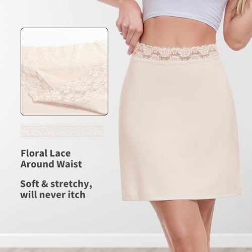 Image of MANCYFIT Half Slips for Women Underskirt Short Mini Skirt with Floral Lace Waistband