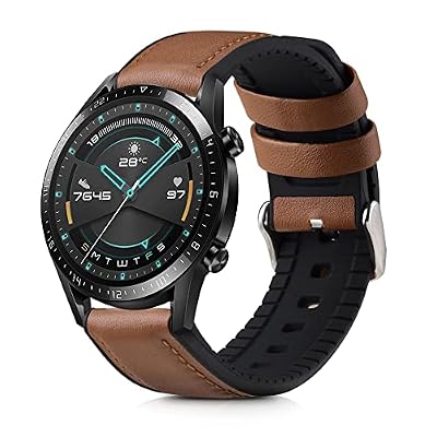 kwmobile Cinturino Pelle PU e Silicone Compatibile con Huawei Huawei Watch GT / GT2 / GT3 (46mm) Cinturino - Cinturini di Ricambio per Smartwatch marrone/nero