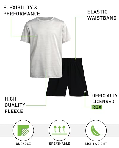 Image of RBX Boys Athletic Shorts Set - 2 Piece Lightweight Short Sleeve Performance T Shirt and Woven Pull-On Running Shorts for Boys