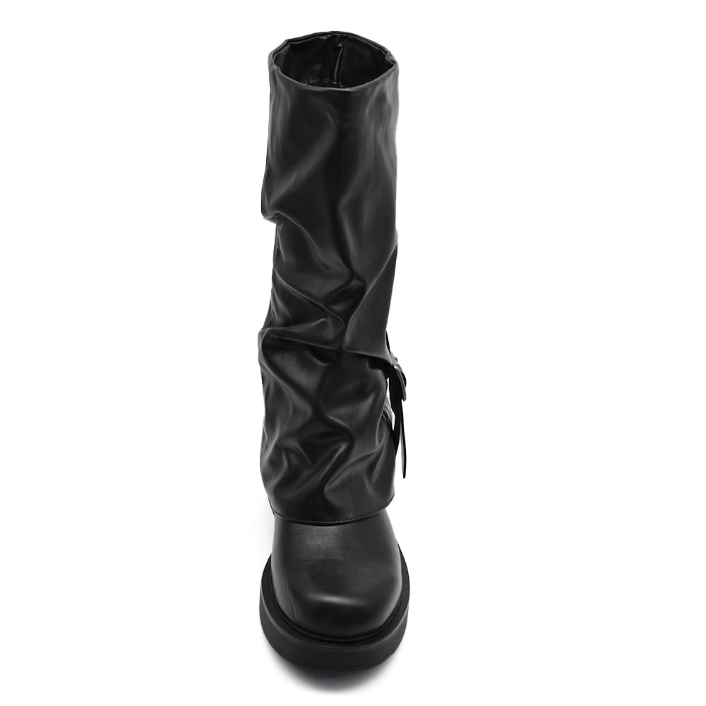 IF Stivali Stivaletti Da Donna Con Risvolto Fibbie Multiple Suola Carrarmato Platform Plateau K-08