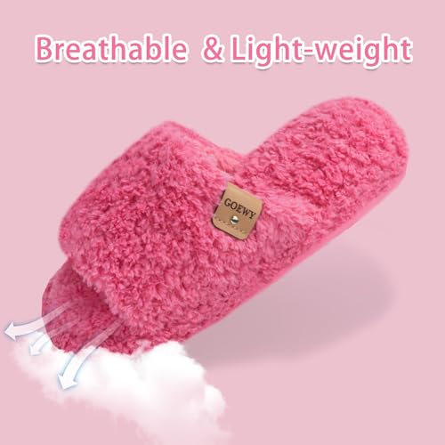 Image of GOEWY Fuzzy Open Toe Slippers for Women Indoor Cozy Memory Foam Slip On House Slides Shoes Gifts for Womens Her Mom