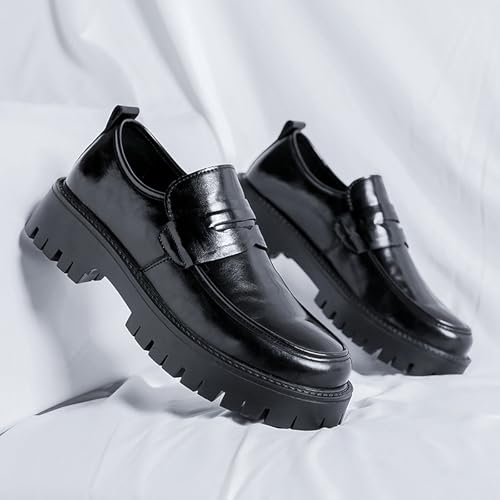 Men's Soft Leather Slip-On Platform Penny Loafers Comfortable Round Toe Lug Sole Chunky Heel Dress Shoes Fashion Retro Business Work Shoes2