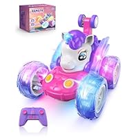 Kiztoys Voiture Telecommandé Fille 3 Ans - Licorne Jouet RC Stunt Car avec éclairage LED, Rechargeable Licorne Voiture RC Radiocommandee Jeux Cadeau Noel pour Enfant Fille 3 4 5 6 Ans