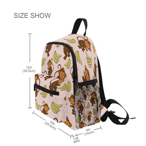 Wusikd Monkey Backpack for Kids Girls Boys Banana Pink Bookbag Daypack Chest Strap School Bags for School Student S4