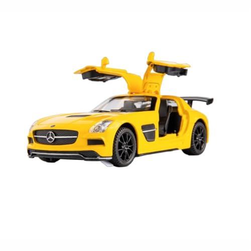 Image of 1:32 Benz SLS AMG Model Car Zinc Alloy Pull Back Toy with Sound & Light Fun for Kids, Boys & Girls Collectible Diecast Car for Ages 3+ (Yellow)