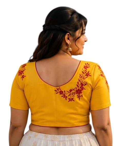 Yellow Embroidered Saree Blouse with Floral Back Design-image-10