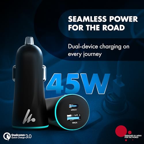Image of PD 45W superfast Charging 2.0 Car Charger with Type C & USB A,Power Delivery, PPS & QC 3.0, Dual Port (45W + 18W), 12V-24V Compatible, Multi-Layer Protection, 2-Years Manufacturer Warranty