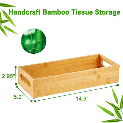 Vitviti Toilet Paper Storage, Bamboo Tray with Handles, Toilet Tissue Holder Organizer Box, for Bathroom/Toilet Tank/Kitchen Counter, Natural