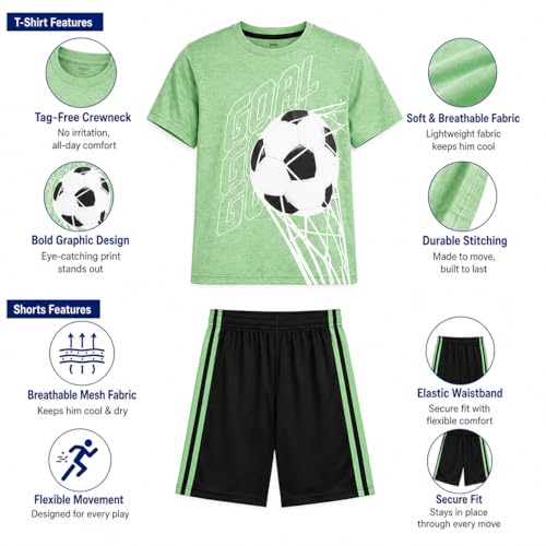 Image of Pro Athlete Boys Shorts Sets - 4 Piece Dry Fit Short Sleeve Crewneck Graphic Tee and Performance Shorts for Boys (Sizes 8-16)