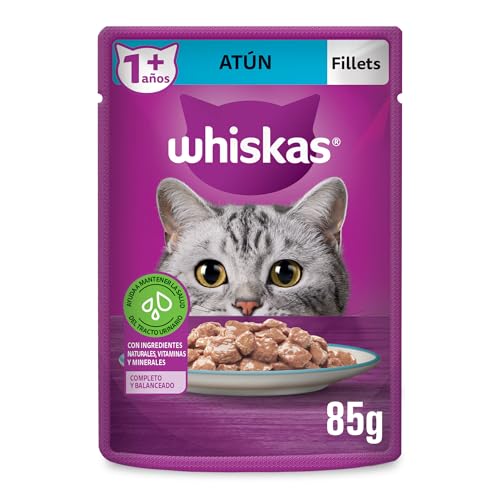 Alimento Para Gato, Pet Products Whiskas Alimento Húmedo para Gatos, Sabor Filetes De Atún 85g c/u. Paquete de 24 Unidades