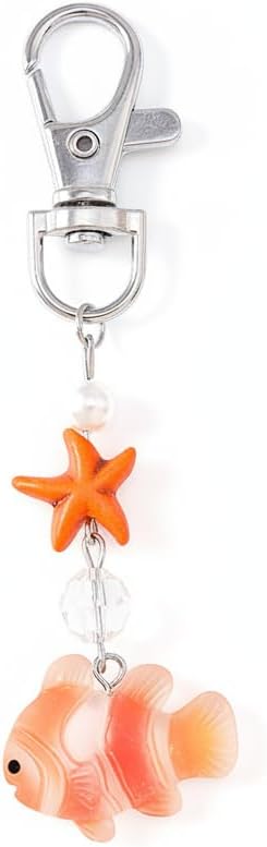 Fish Keychain – Ocean Keychains Bag Charms for Women with Starfish and Pearl, Cute Key Chains Silver Crystal Gifts for Fish Lovers, Girls, Friends-Orange