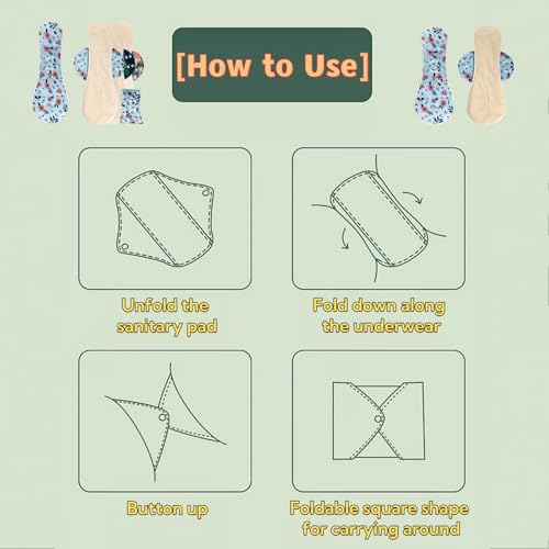 Image of Washable Sanitary Pad with Wings,Reusable Washable Cloth Menstrual Pads,Reusable Sanitary Pads for Women,4pcs /Set,Pack of 3+1 Storage Bag,Suitable for Menstrual Period,Incontinence Patients
