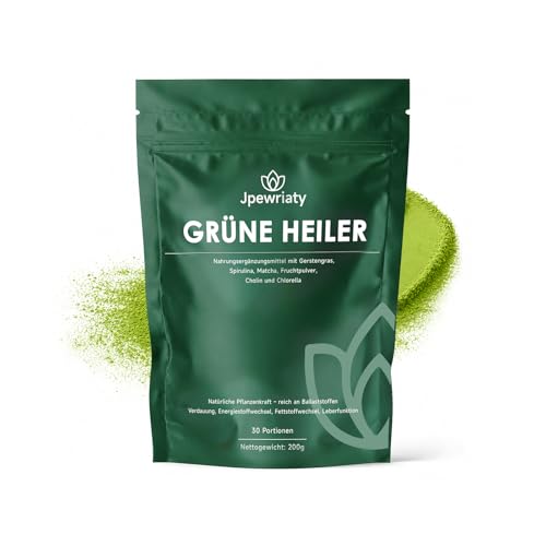 Grüne Entgiftungspulver 200g Superfood Pulver Helfer Greens Pulver Helfer mit Matcha Spirulina Weizengras & Heidelbeeren Rich in Macronutrients & Fiber Vegan für Smoothies & Shakes
