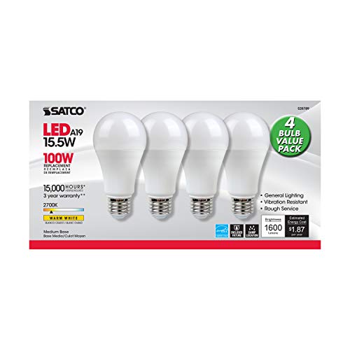 Image of Satco S28789 LED E26 15.5 Watt 100w A19 Replacement LED - 4 Bulbs