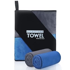 CNMTCCO 2PC Microfibre Towel for Active Sports 40x80CM – Super Absorbent Ultra Lightweight Quick Dry Tower & Travel Towel, Perfect for Sports,Gym,Cycling,Yoga, Camping (Grey – Blue, Pack of 2)