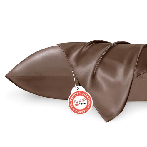 Image of Bedsure King Size Satin Pillowcase Set of 2 - Brown Pillow Cases for Hair and Skin with Envelope Closure, Similar to Silk Pillow Cases, Gifts for Women Men, 20x36 Inches, 2pcs