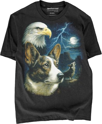 BABATEES Cardigan Welsh Corgi Moonlit Artwork Premium Black Tshirt - 100% Cotton - for Men & Women