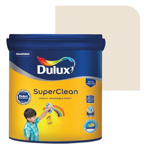 Image of Dulux SuperClean Interior Emulsion Paint For Walls | Soothing Sheen & Rich Finish | Washable & Easy To Clean | Water Based Durable Paint, White (4L, Tusk Tusk /Subtle Africa)