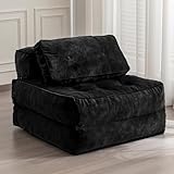 MAXYOYO Folding Sofa Bed, Velvet Convertible Sleeper Chair with Pillow Portable Fold Out Chair Bed, Multifunctional Tufted Floor Sofa Lounge for Living Room Guest Room, Black
