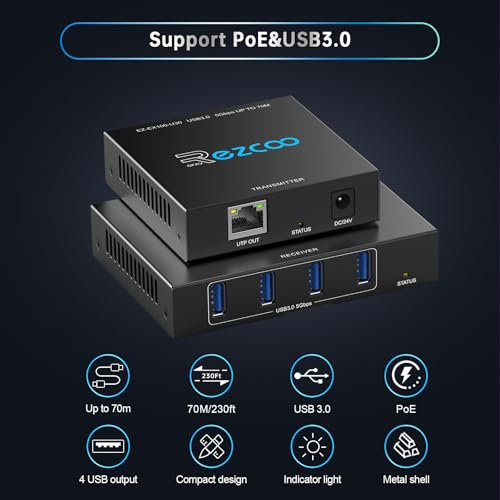Extensor USB 3.0 de 100 m, 100 m, extensor USB de 4 portas sobre Cat5e Cat6 RJ45 LAN, extensão POE, 5V, baixo consumo de energia, extensor USB, Ethernet sincronização de trabalho, Windows, MacOS - Imagem 3