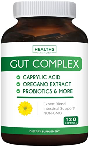 Caprylic Acid, Oregano Oil & Probiotics - Gut Complex (120 Capsules) Vegetarian & Non-GMO Supplement (No Pills)