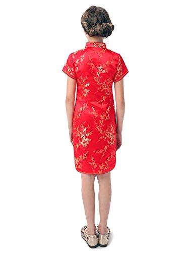 Girl's Red Chinese Dress with Golden Wintersweet Blossom2
