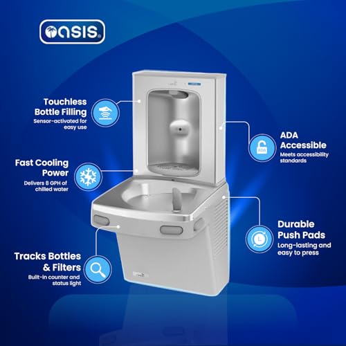 Oasis VersaCooler Water Drinking Fountain Wall Mount Indoor in Greystone with Electric Bottle Filling Station, 8PH, ADA Compliant Water Cooler - Stainless Steel - 18