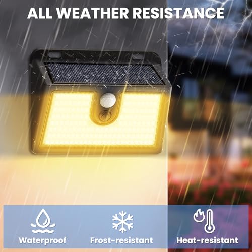 Image of [4 Packs] Solar Motion Sensor Outdoor Lights, Super Bright Solar Lights Outdoor Waterproof, 3 Lighting Modes Security Wall Light for Outside Walking Dog Fence Backyard Deck Garden Door Step Garage