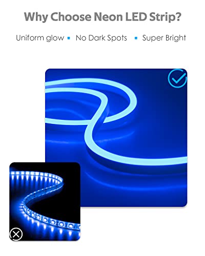 Image of 45m Neon LED Rope Lights Outdoor Waterproof 150ft AC110V~130V Blue Neon LED Flexible Rope Lights with Dimmable Controller LED String Lights Strip for Outside Bedroom Garden Building Yard Decor