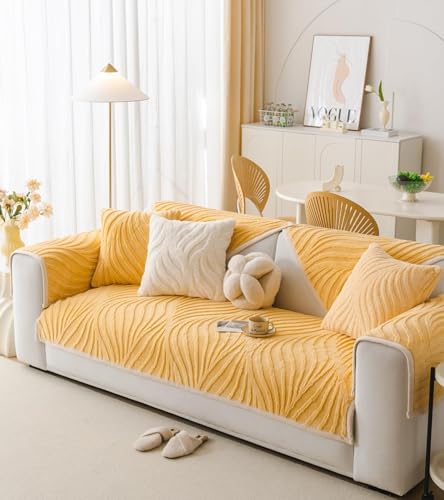 Housse de canapé lavable en jacquard 3D extensible jaune